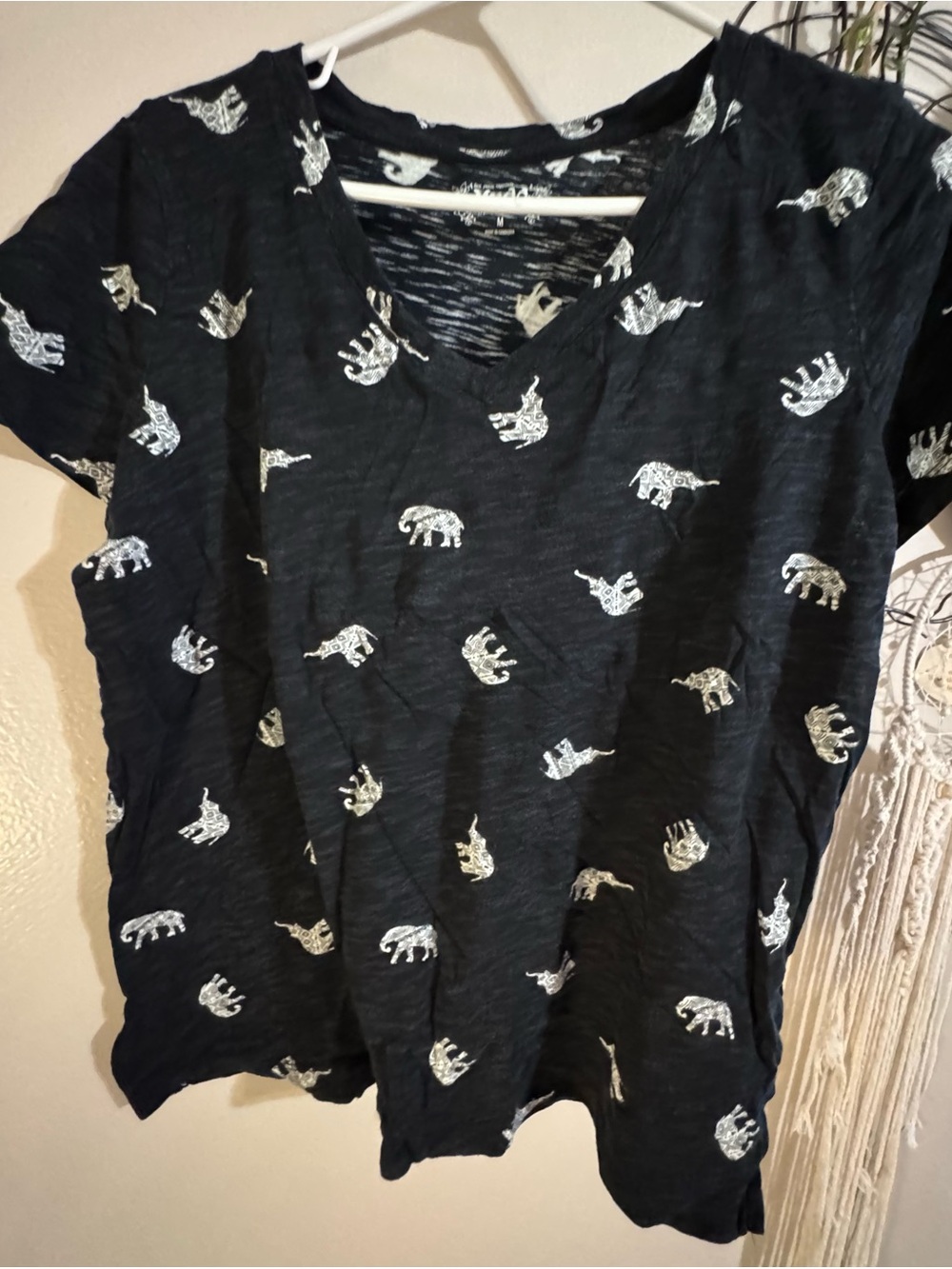 Mudd Black V-Neck Tee with White Elephant Motif